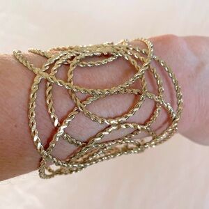 Y2K Cuff Bracelet in Elegant Gold Toned Open Filigree Twisted Style.